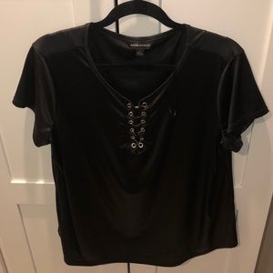 Polyester Spandex (Leather Look) Short Sleeve Top